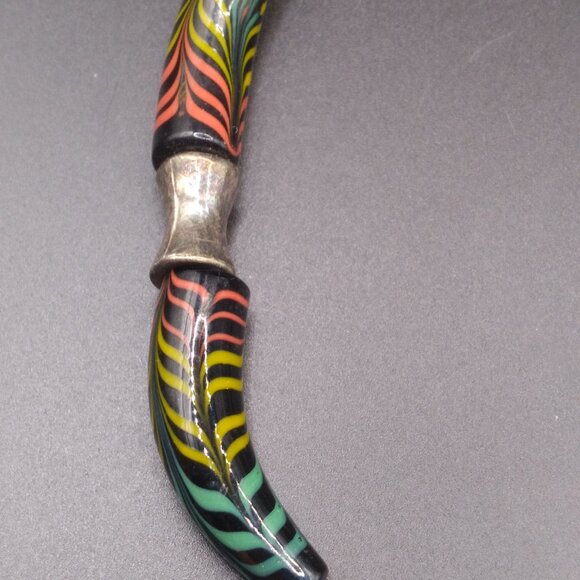 Sterling Silver Spacers beads & Clasp Striped Black Glass Beads 18''  Necklace - Picture 3 of 5